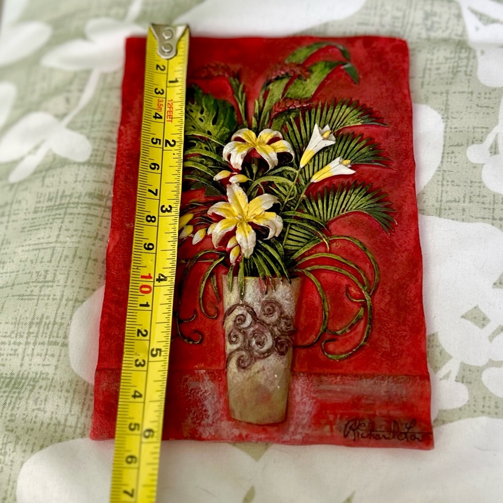 Floral VTG Red 3D Rustic Dainty Flower Plaque Wall Art Accent - Picture 5 of 6